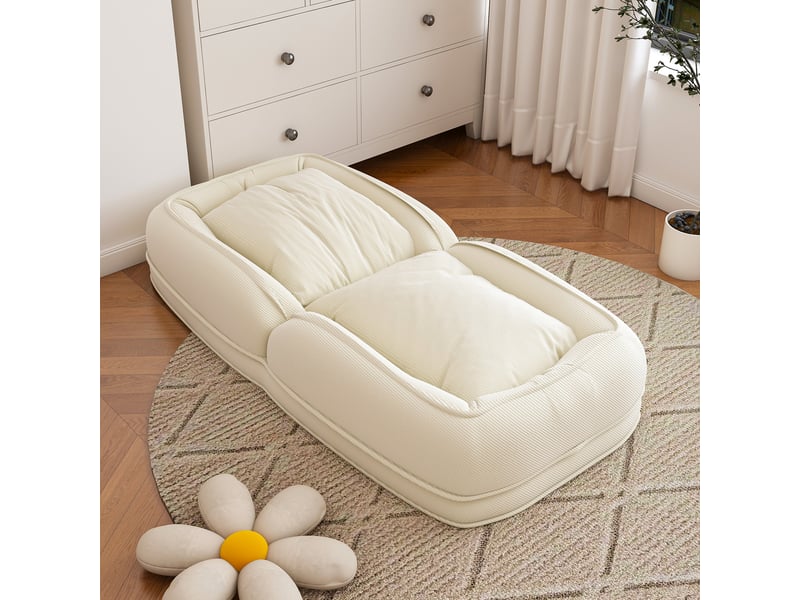  Canapé de sol convertible ergonomique – dossier réglable 5 positions – 2 coussins – crème  - Conforama E