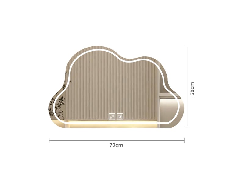 Miroir led 70 x 50 cm blanc en verre sans cuivre forme nuage éclairage réglable tactile anti buée pour salle de bain - Conforama C