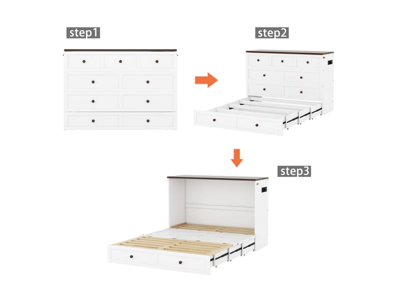  Lit adulte 140x200cm,lit escamotable,lit armoire convertible mobile avec 1 tiroir,étagère et prise usb,blanc lit adulte blanc - Conforama D