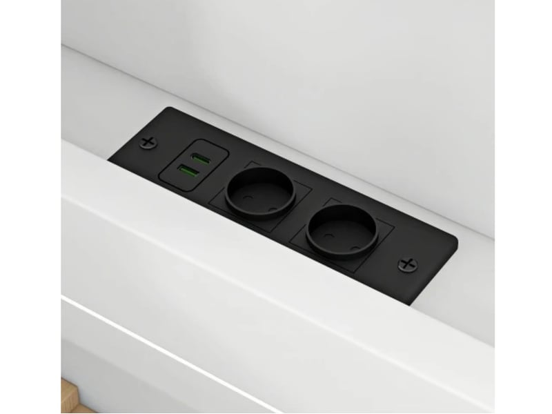 Lit enfant plateforme bois 140×200, forme maison, led, tiroirs, blanc - Conforama E