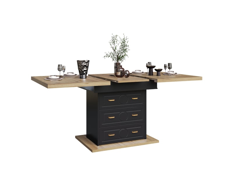  Table à manger extensible 110-140x80x75 cm avec rangement (2 tiroirs), plateau mdf, métal, couleur naturel  - Conforama A