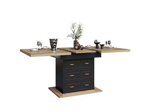 Table à manger extensible 110-140x80x75 cm avec rangement (2 tiroirs), plateau mdf, métal, couleur naturel