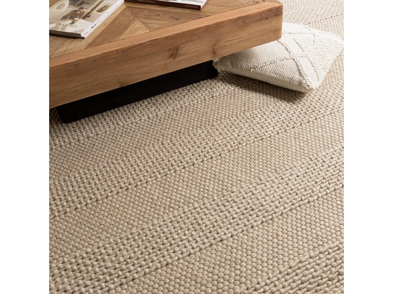  Quentin - tapis rectangulaire 300x400cm en laine tissée couleur beige  - Conforama D