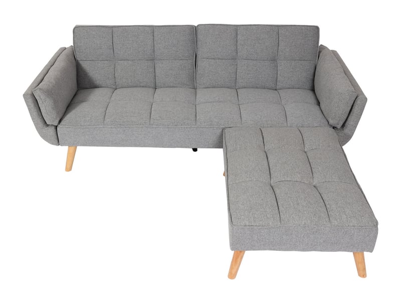 Canapé convertible avec ottomane modulable dossier réglable et fonction couchage tissu gris clair bois d’eucalyptus et hévéa 04_0010443 - Conforama C