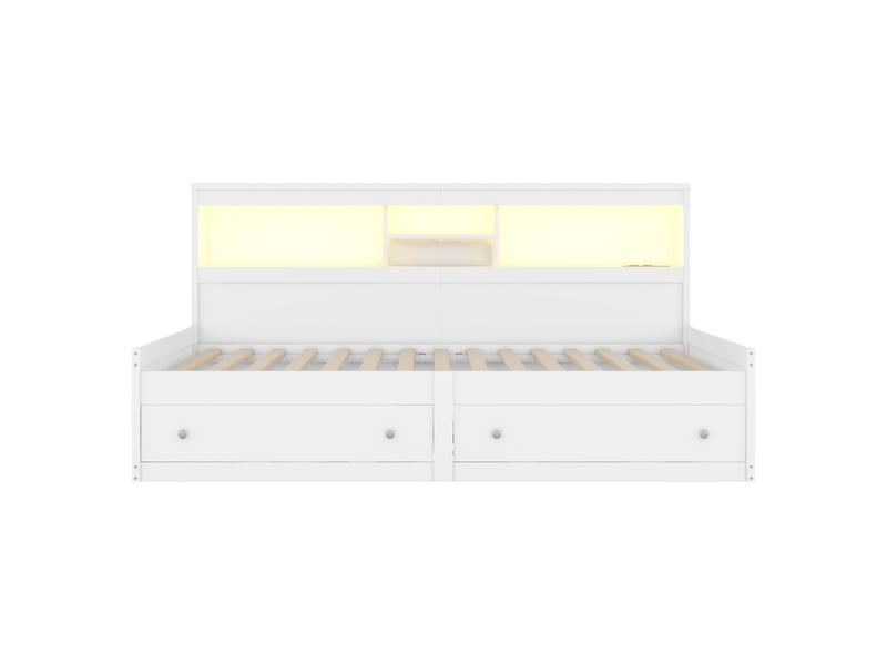 Lit banquette blanc 90x200 cm, 2 tiroirs, led, 2 usb et 2 prises intégrées - Conforama A