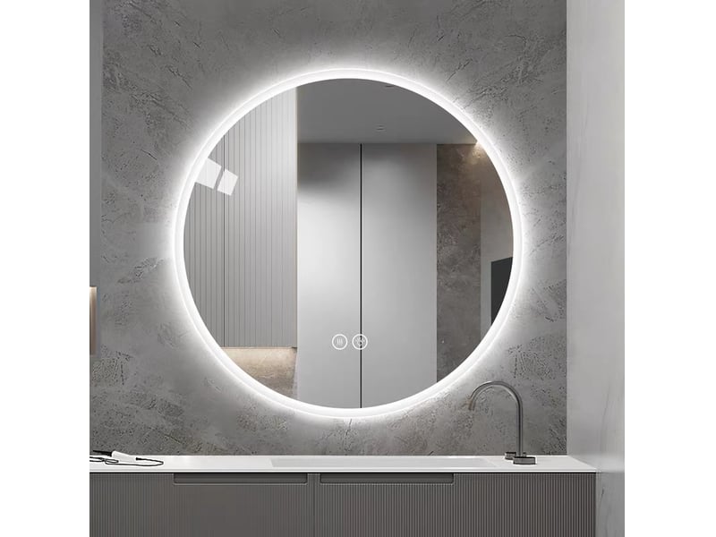  Miroir de salle de bain led rond 80 cm argenté avec anti-buée  - Conforama B