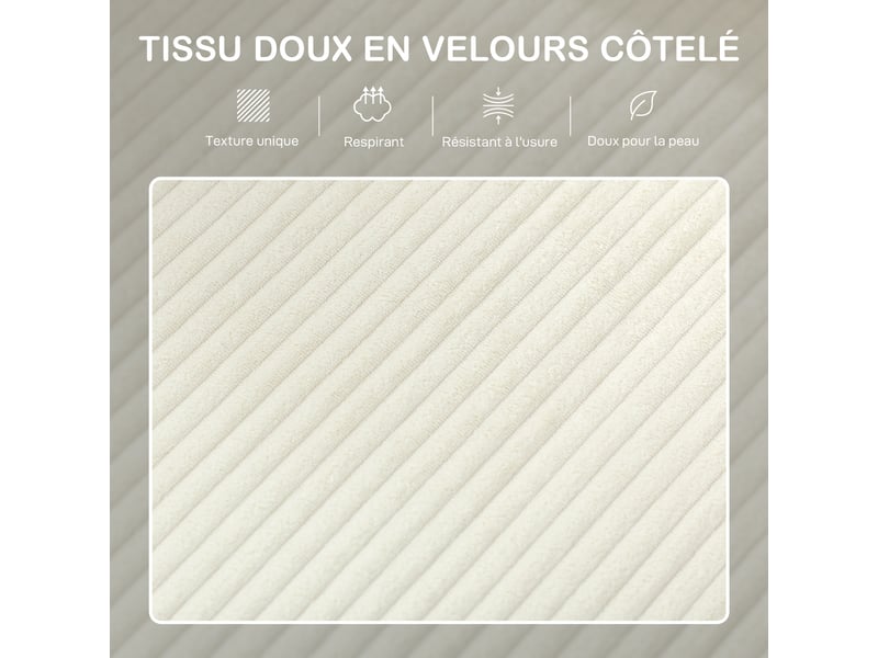  Canapé 3 places en velours côtelé, canapé avec coussins à ressorts et assise rembourré, beige, 192x80x84,5cm  - Conforama E