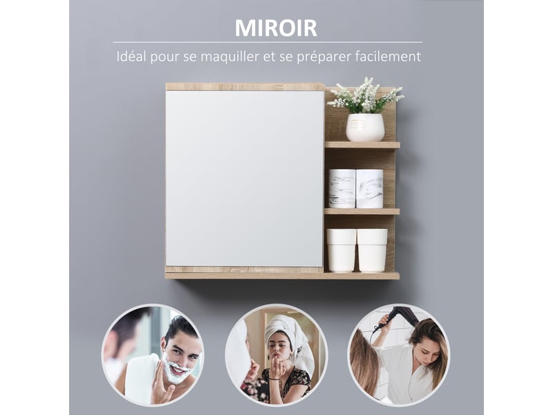  Armoire miroir de salle de bain en panneau de particules coloris chêne clair 60x18x50 cm  - Conforama E