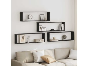 Lot de 4 étagères murales cube, étagères suspendues chêne noir 100x15x30 cm bois cf43245