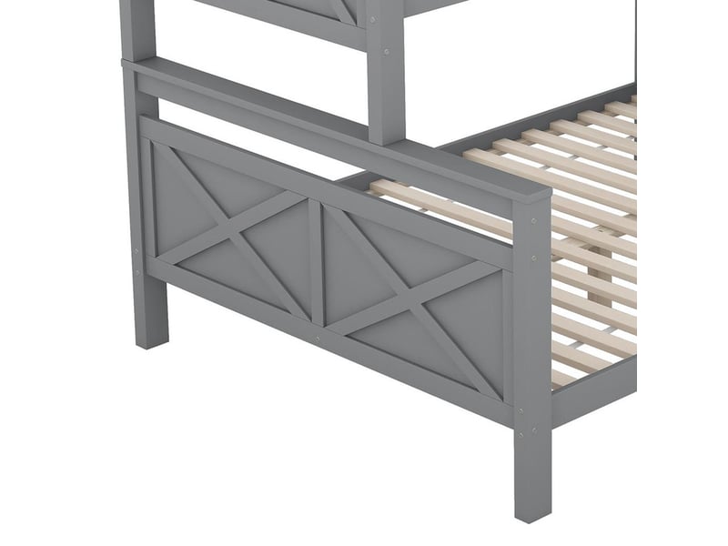  Lit superposé,90x200 et 140x200 cm,convertible,échelle,barrière,pin,gris  - Conforama E