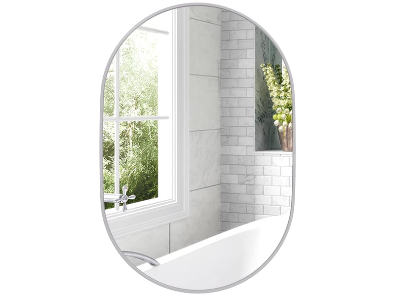Miroir de salle de bain ovale décoratif 60 x 90 cm avec cadre en aluminium pour salon, orientation horizontale ou verticale, argenté - Conforama A
