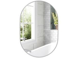 Miroir de salle de bain ovale décoratif 60 x 90 cm avec cadre en aluminium pour salon, orientation horizontale ou verticale, argenté