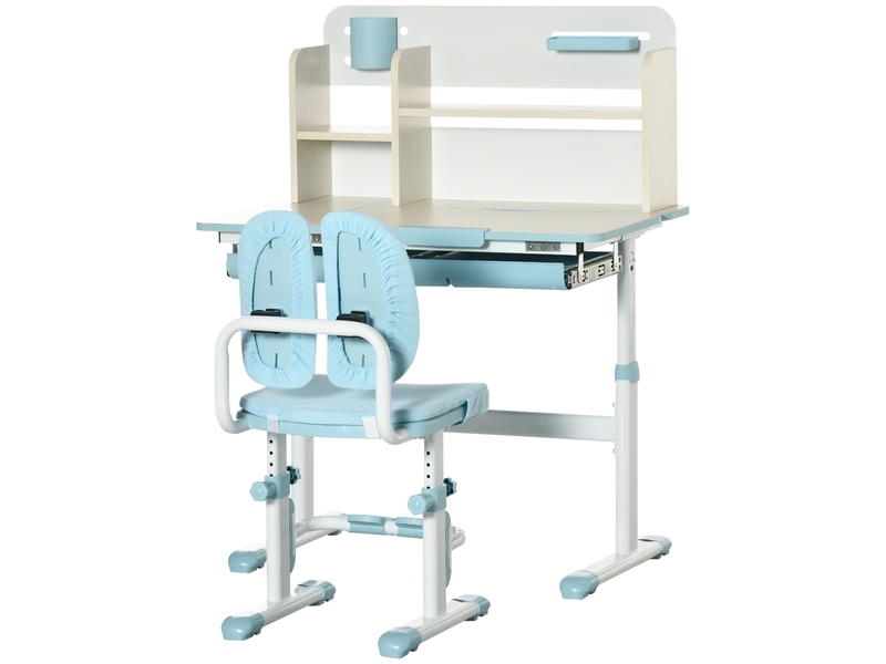  Ensemble bureau et chaise pour enfants hauteur réglable et plateau inclinable 0-60° table bleu 80 x 52 x 88-109 cm  - Conforama B
