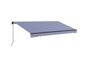 Store banne mural 4 x 3 m avec manivelle, protection solaire, aluminium, bleu et blanc