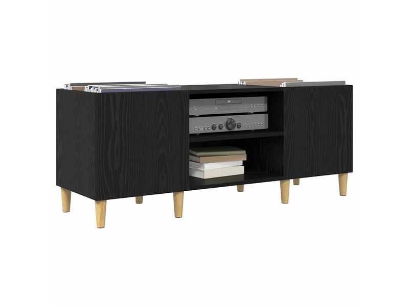 Meuble à vinyles, meuble de rangement salon 121 x 38 x 48 cm bois d'ingénierie chêne noir - Conforama C