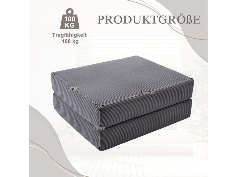  Repose-pied convertible avec couchage d'appoint, mousse épaisse et design modulable en velours côtelé gris foncé  - Conforama E