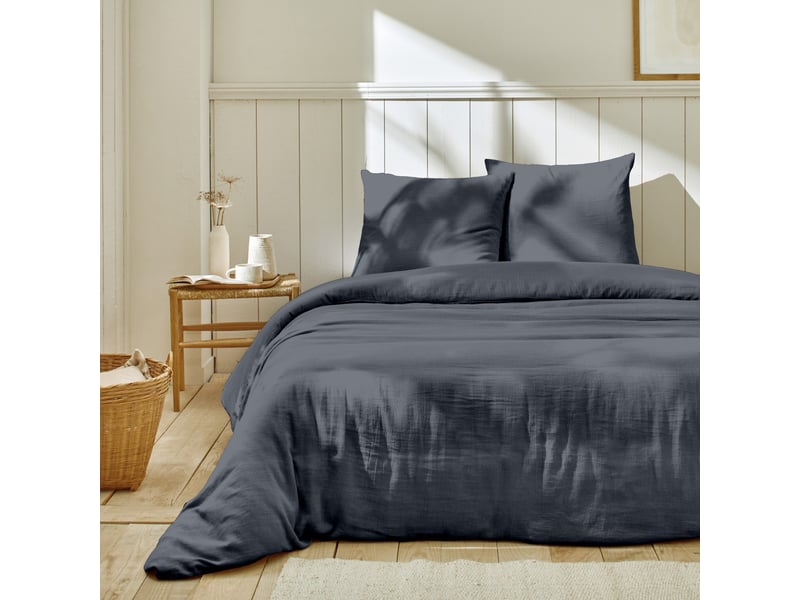  Parure de lit 220x240 cm gaze de coton bleu jean PD25761 - Conforama D