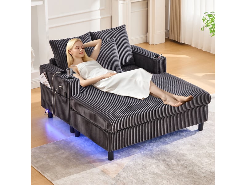  Chaise longue, fauteuil lounge : port usb, éclairage led, porte-gobelets  - Conforama D