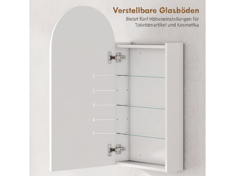  Armoire de toilette murale avec miroir arqué 3 étagères blanc 40 x 12 x 80 cm  - Conforama E