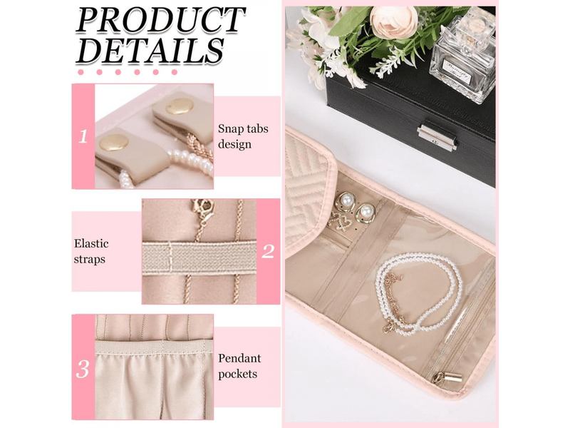  Sac à bijoux en rouleau pochette bijoux voyage en imperméable, rangement pour boucles d'oreilles pratiques, accessoire de voyage  - Conforama B