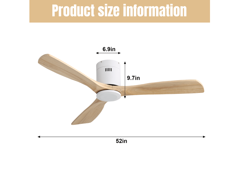 Ventilateur de plafond 132 cm avec télécommande, moteur dc réversible, 6 vitesses, minuterie, métal et bois blanc  - Conforama C