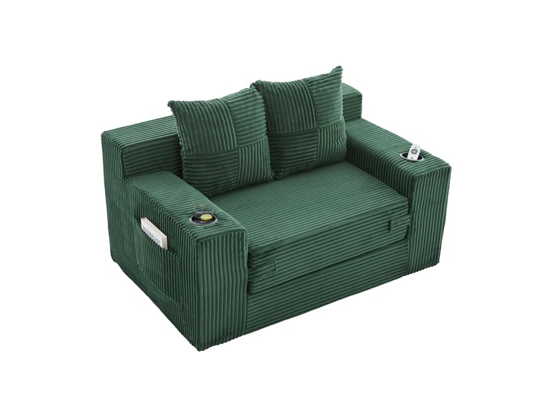  Canapé-lit 2 places 151x133x64 cm avec poches latérales vert émeraude sans matelas  - Conforama A
