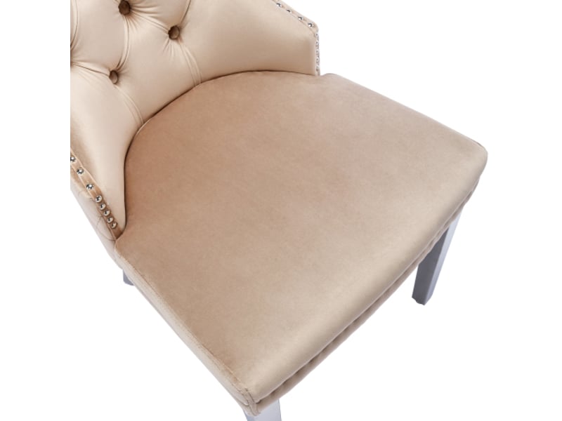  Lot de 4 chaises de salle à manger rembourrées, garniture en tête de clou, beige  - Conforama E