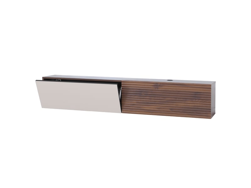  Meuble tv hwc-q84, meuble tv bas, fixation murale, compartiments rabattables, structure 3d, mdf mélaminé, 30 x 160 x 30 cm - aspect noyer  - Conforama A