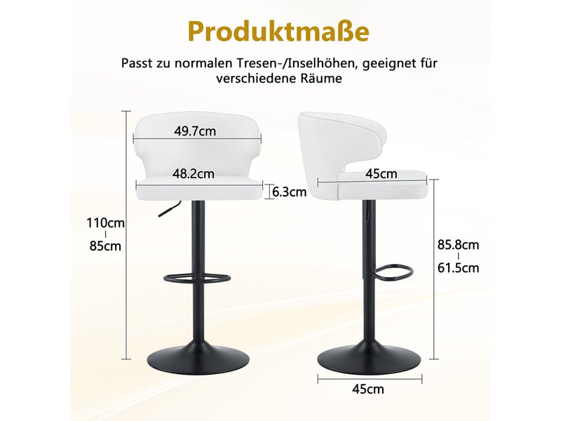  Lot de 2 tabourets de bar avec dossier, hauteur réglable, pivotant à 360° et grand pied - siège moderne pour cuisine et bar (chaises uniquement)  - Conforama E