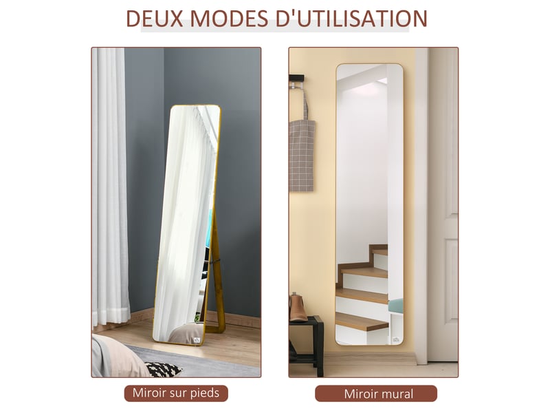  Grand miroir pleine longueur rectangulaire, 37 x 160 cm - miroir sur pied ou mural - pour chambre à coucher, noyer clair, salon et dressing  - Conforama E