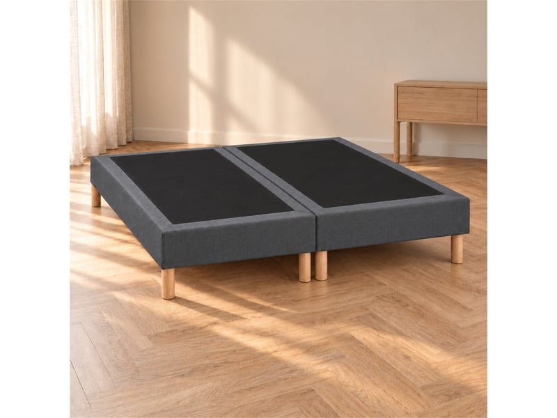  Lot de 2 sommiers tapissiers déco 90x200 cm gris - 180x200 - hauteur 35 cm - 8 pieds inclus  - Conforama B