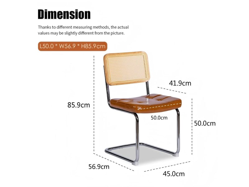  Chaise de salle à manger lot de chaises 4 pièces revêtement similicuir pieds chromés style moderne style mid-century dossier et assise rembourrés conception breuer  - Conforama C
