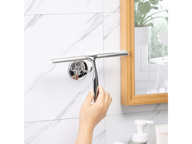  25,2 cm-chrome,raclette de douche,raclette de fenêtre,essuie-glace en acier inoxydable avec crochet d'aspiration solide pour salle de bain  - Conforama E