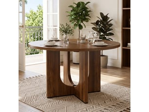 Table ronde 120x120 cm pour 4 à 6 personnes, table à manger classique au style nordique, pour salle à manger ou séjour, sans chaises, noyer