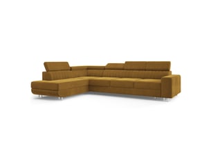 Canapé d'angle gauche convertible MASSENO  5 places Velours jaune avec coffre de rangement