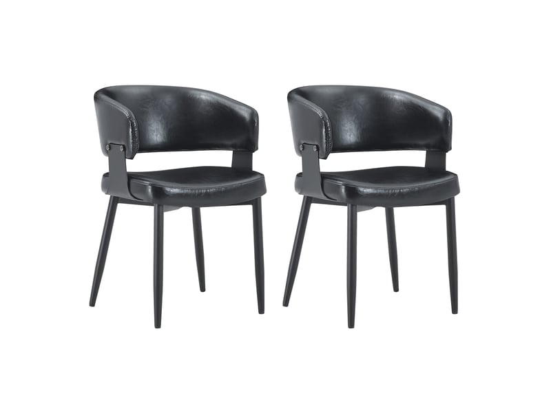  Lot de 2 chaises de salle à manger,similicuir et tissu à motifs,noires  - Conforama A