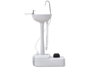 Lavabo mobile avec pompe à pied, réservoir 17 l, porte-serviettes et roulettes pour camping, blanc, 34 × 26 × 67 cm