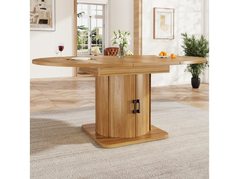  Table à manger extensible ronde transformable en ovale 118-158 cm, capacité jusqu'à 6 personnes, table polyvalente  - Conforama D