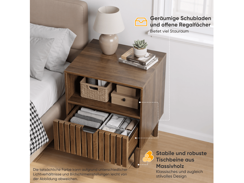  Table de chevet 45x39x56,5 cm avec 1 tiroir coloris noyer  - Conforama E