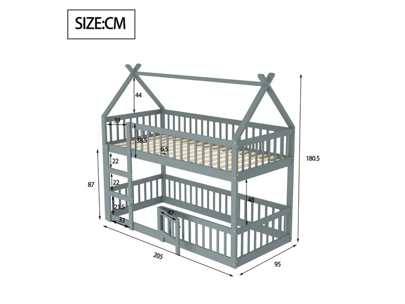  Lit mezzanine enfant 90 x 200 cm avec escalier, structure en bois gris, modulable  - Conforama C