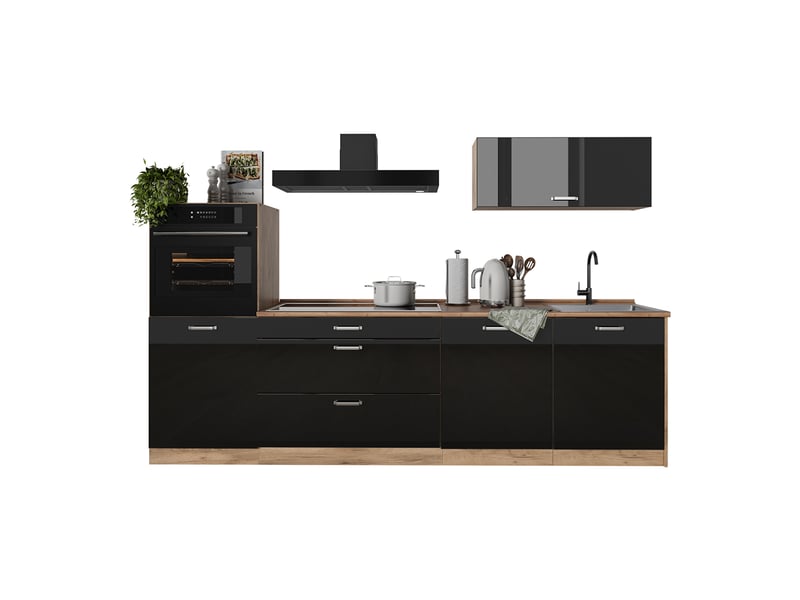  Vicco cuisine, noir haute brillancechêne doré, 280cm plan de travail marbre  - Conforama E
