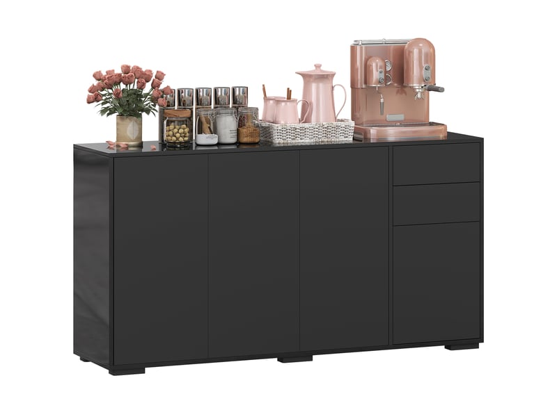 Buffet meuble de rangement 2 tiroirs coulissants 4 portes étagère réglable panneaux de particules 140 x 36 x 74 cm noir - Conforama A