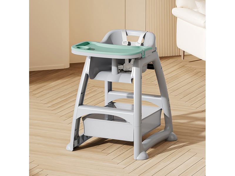  Chaise haute bébé 58x59x78 cm, chaise bébé évolutive, roulettes avec frein, harnais 5 points, 3 plateaux, gris, pu  - Conforama D