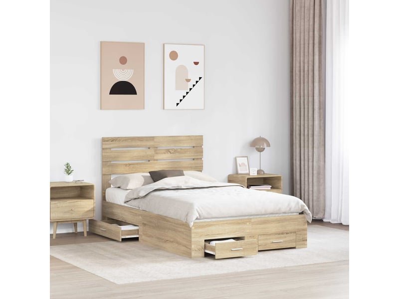  Lit double- lit adulte -  cadre de lit chêne sonoma 120 x 200 cm bois d'ingénierie  - Conforama B