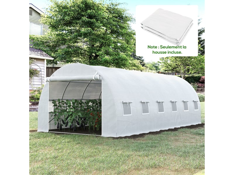  Bâche de rechange serre tunnel 18 m², bâche 6l x 3l x 2h m pe anti-uv imperméable 12 fenêtres + porte enroulable zippée  - Conforama D