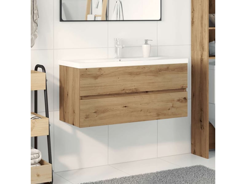  Meuble lavabo avec bassin et robinet intégré, armoire de salle de bains chêne artisanal cf65562  - Conforama C