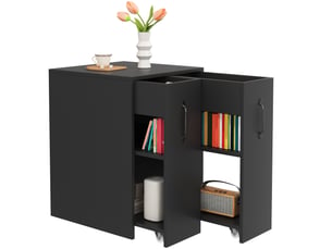 Petite bibliothèque sur roulettes 52x50x75 cm, meuble salon et bureau, style moderne, grande capacité, aggloméré, noir