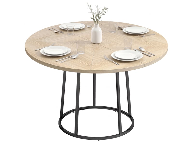  Table à manger ronde pour 4 à 6 personnes, ø 120 x 75 cm, table de cuisine avec piétement conique en métal, bois naturel  - Conforama A