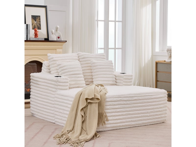  Chaise longue surdimensionnée en fausse fourrure, canapé de repos 2 places avec porte-gobelets intégrés, sans montage  - Conforama B