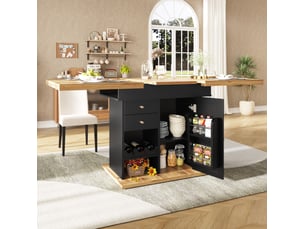 Table à manger extensible, 110-140x80x75 cm, 4-6 places avec porte-snacks, salle à manger, mdf, coloris noir et naturel